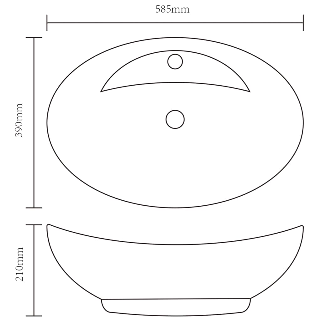 Keramisk badeværelsesvask basin vandhane/overfyldningshul sort oval