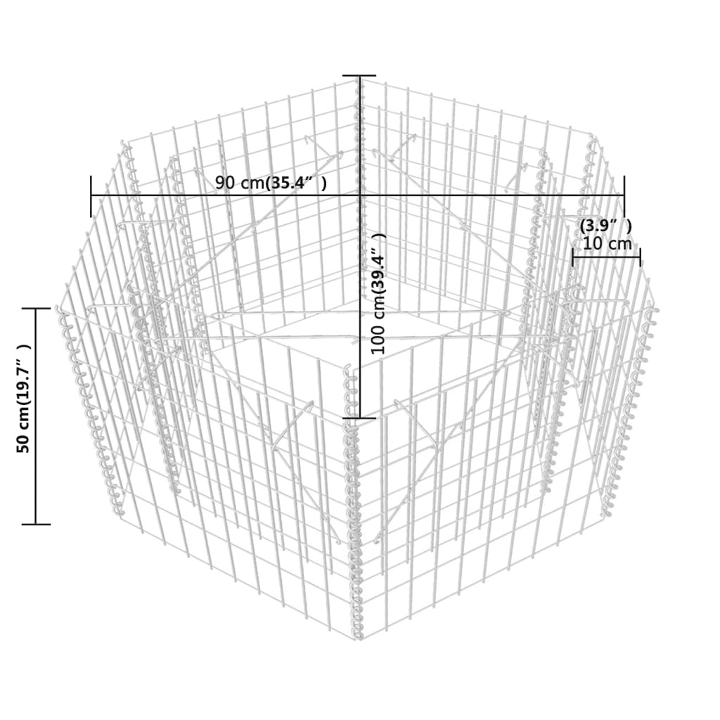 vidaXL sekskantet gabion-højbed 100x90x50 cm