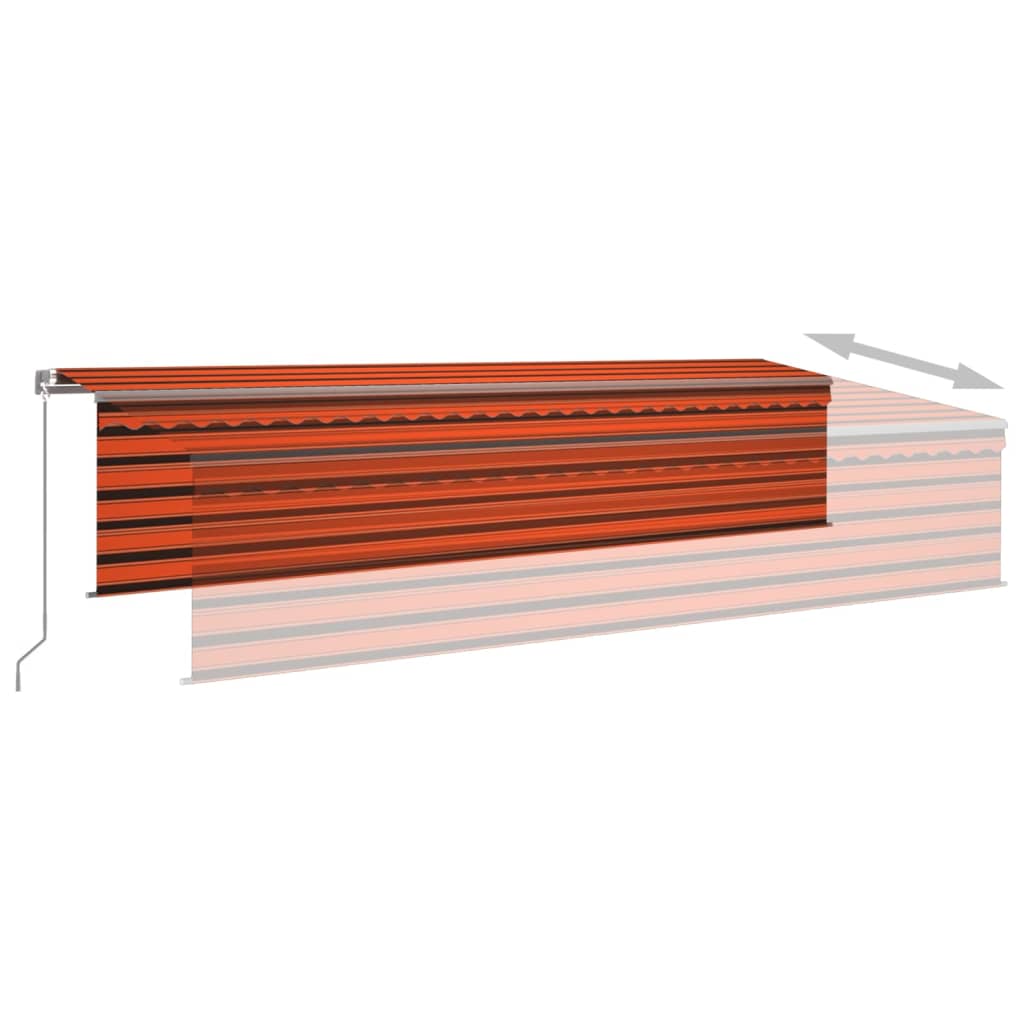 vidaXL markise m. gardin + LED 6x3 m manuel betjening orange og brun
