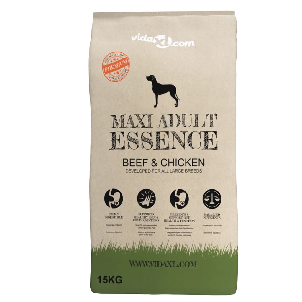 vidaXL luksustørfoder til hunde Maxi Adult Essence Beef & Chicken 15 kg