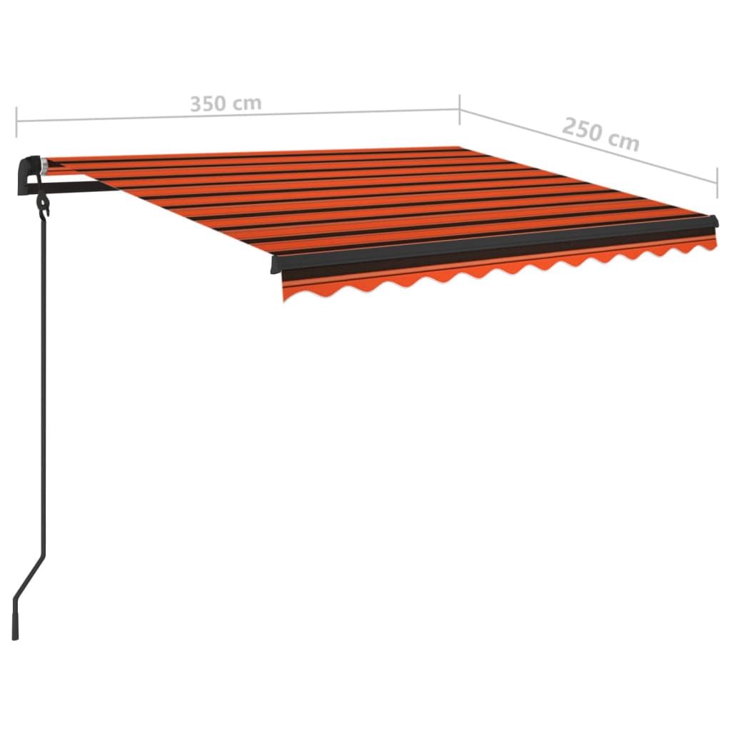 vidaXL markise med stolper 3,5x2,5 m manuel betjening orange og brun