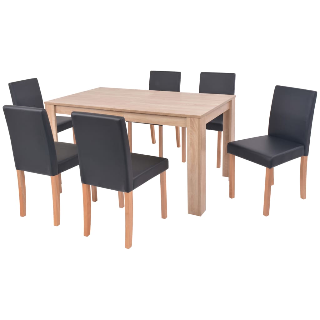 vidaXL spisebord og -stole 7 dele kunstlæder egetræ sort