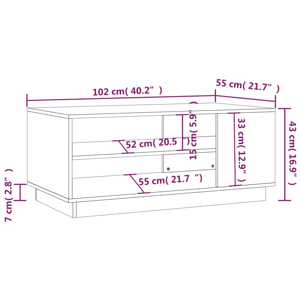 vidaXL sofabord 102x55x43 cm spånplade sort