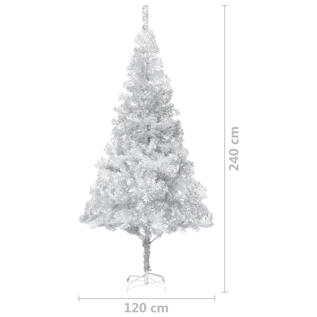 vidaXL kunstigt juletræ med lys og kuglesæt 240 cm PET sølvfarvet