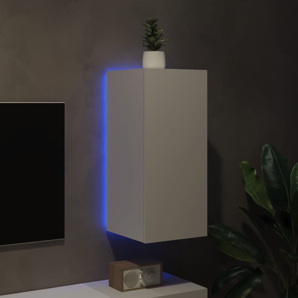vidaXL væghængt tv-bord med LED-lys 30,5x35x70 hvid