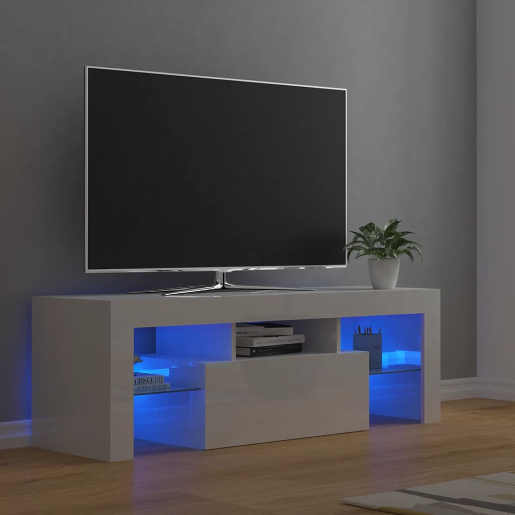 vidaXL tv-skab med LED-lys 120x35x40 cm hvid højglans