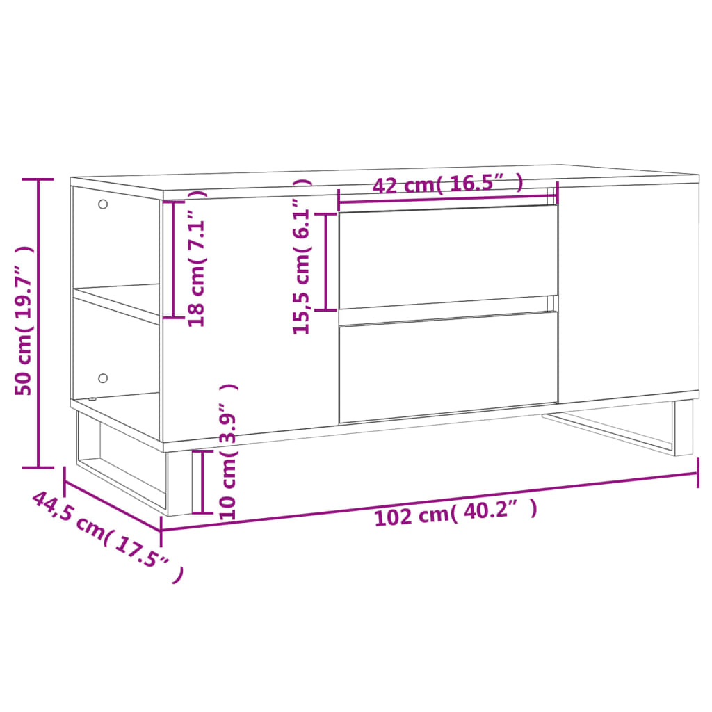 vidaXL sofabord 102x44,5x50 cm konstrueret træ sort