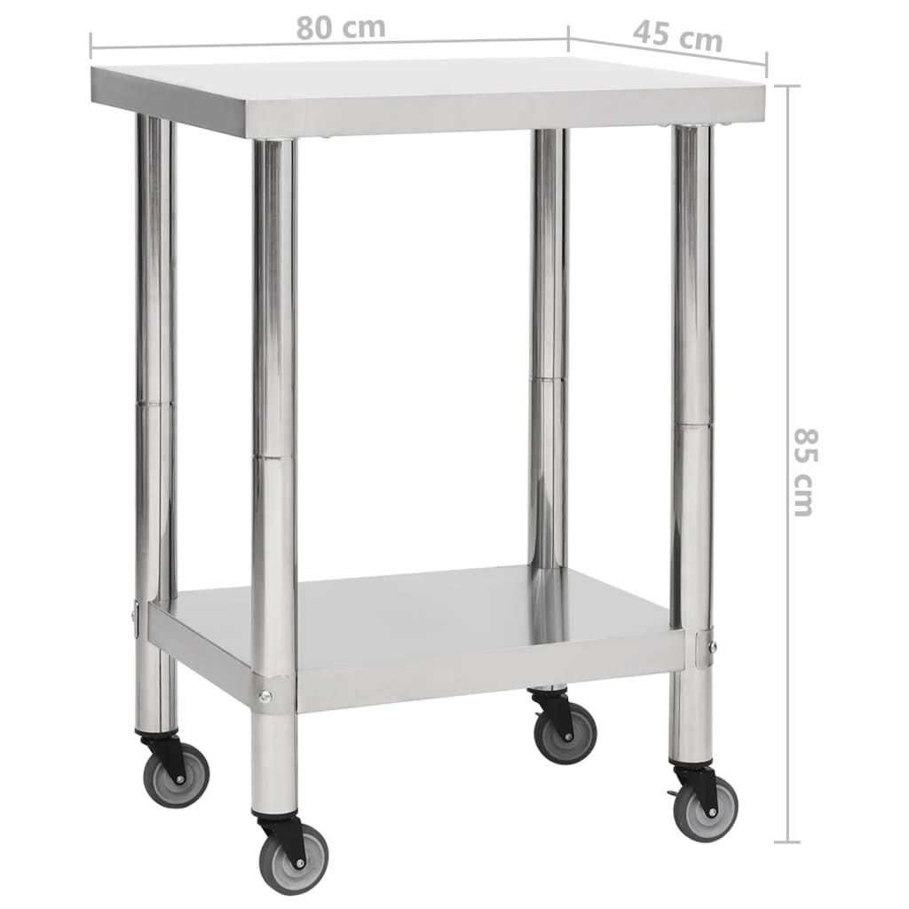 vidaXL arbejdsbord med hjul til køkken 80x45x85 cm rustfrit stål
