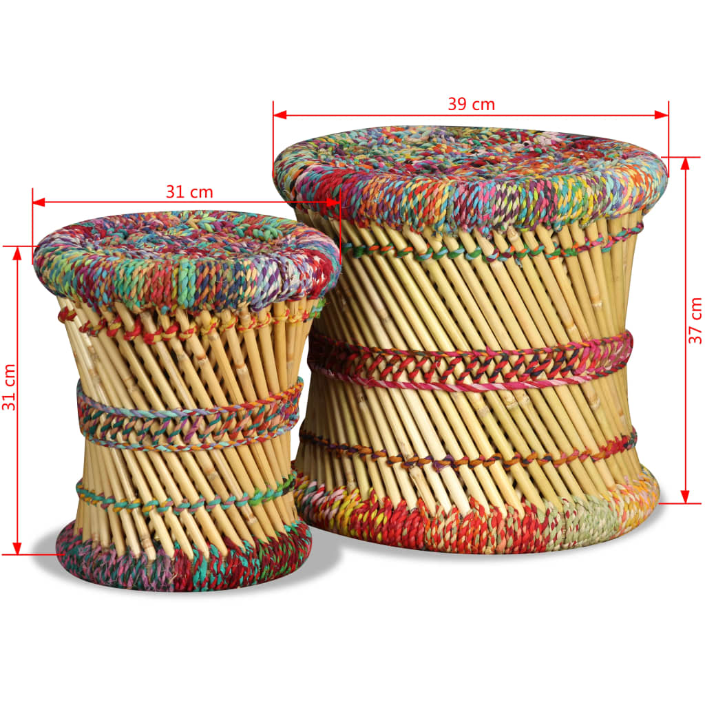 vidaXL taburetter med chindi-detaljer 2 stk. bambus flerfarvet