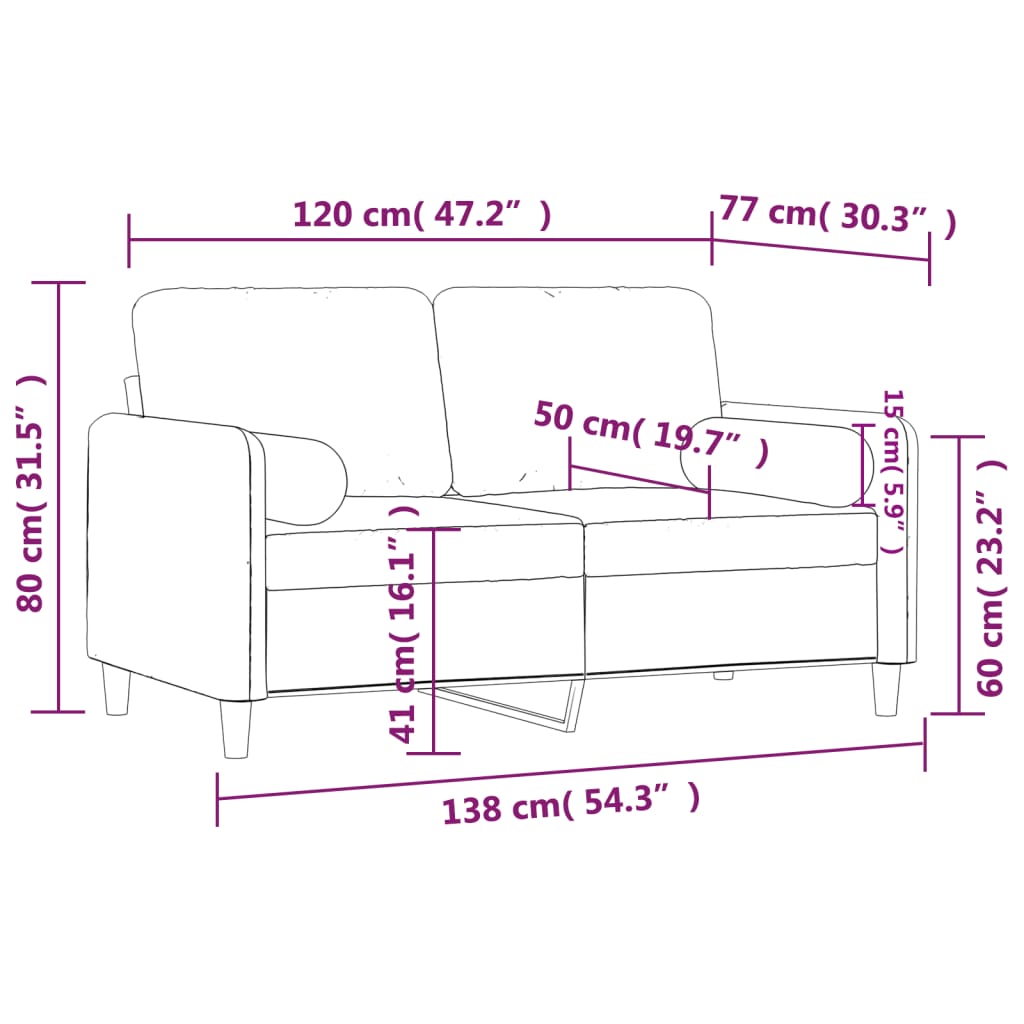 vidaXL 2-personers sofa med pyntepuder 120 cm velour mørkegrøn