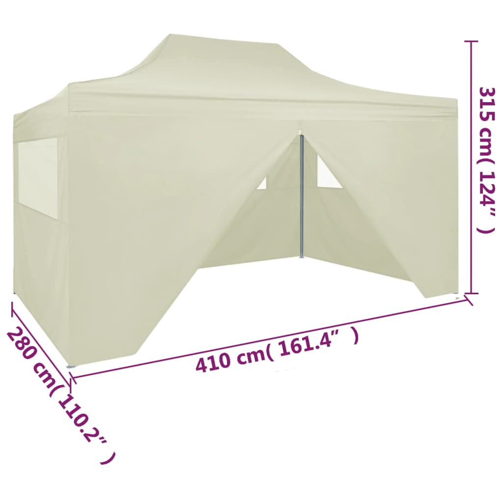 vidaXL foldbart festtelt med 4 sidevægge 3x4 m stål cremefarvet