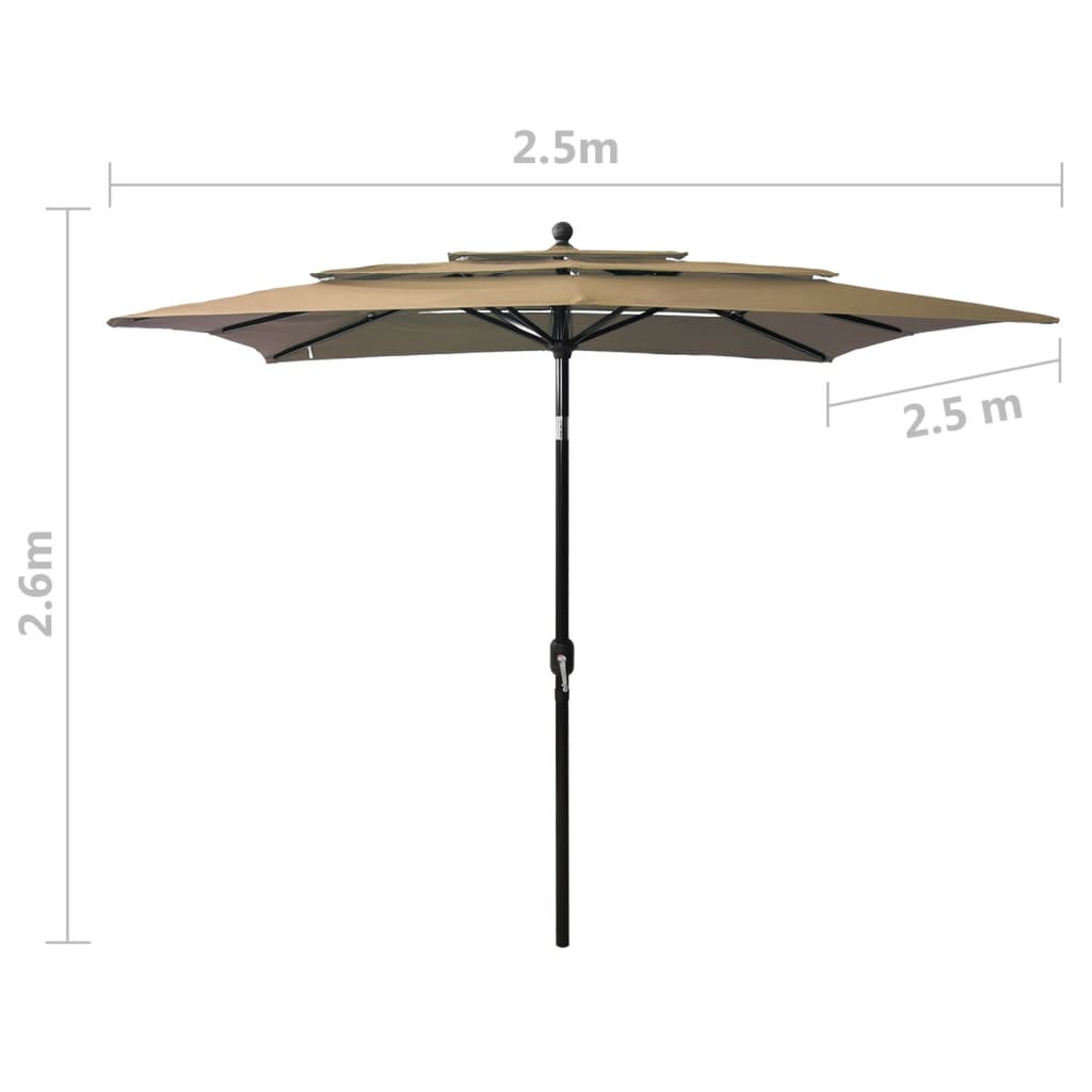 vidaXL parasol med aluminiumsstang i 3 niveauer 2,5x2,5 m gråbrun