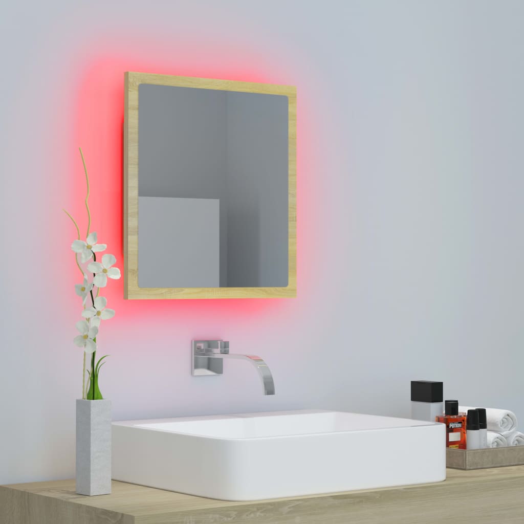 vidaXL badeværelsesspejl med LED-lys 40x8,5x37 cm akryl sonoma-eg