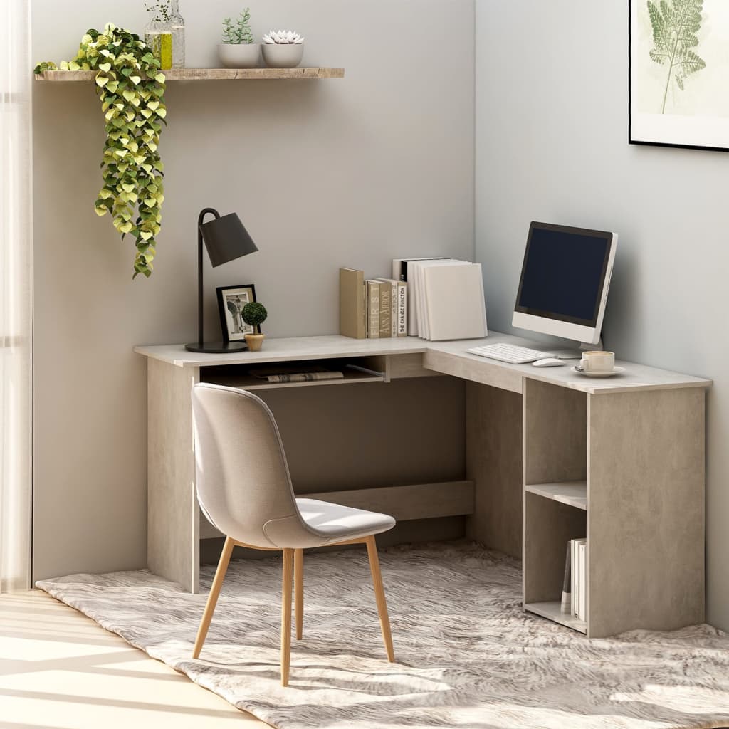 vidaXL L-formet skrivebord 120x140x75 cm konstrueret træ betongrå