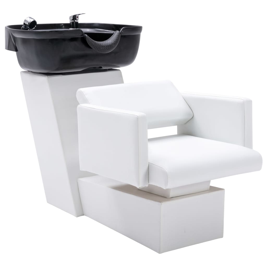 vidaXL frisørstol med vask 129x59x82 cm kunstlæder hvid og sort