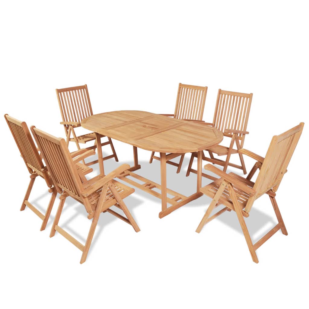 vidaXL udendørs spisebordssæt 7 dele foldbare stole massivt teaktræ