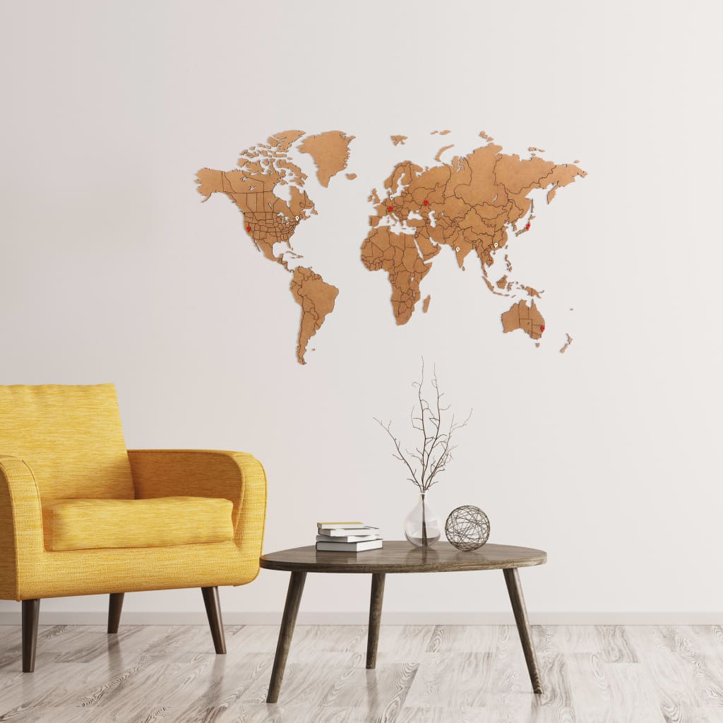 MiMi Innovations verdenskort vægudsmykning Luxury 100 x 60 cm brun
