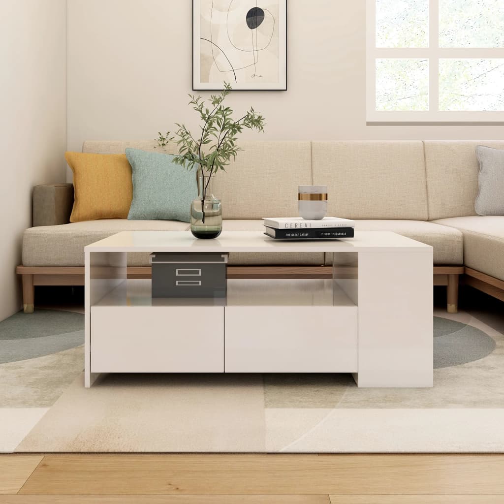 vidaXL sofabord 102x55x42 cm konstrueret træ hvid højglans