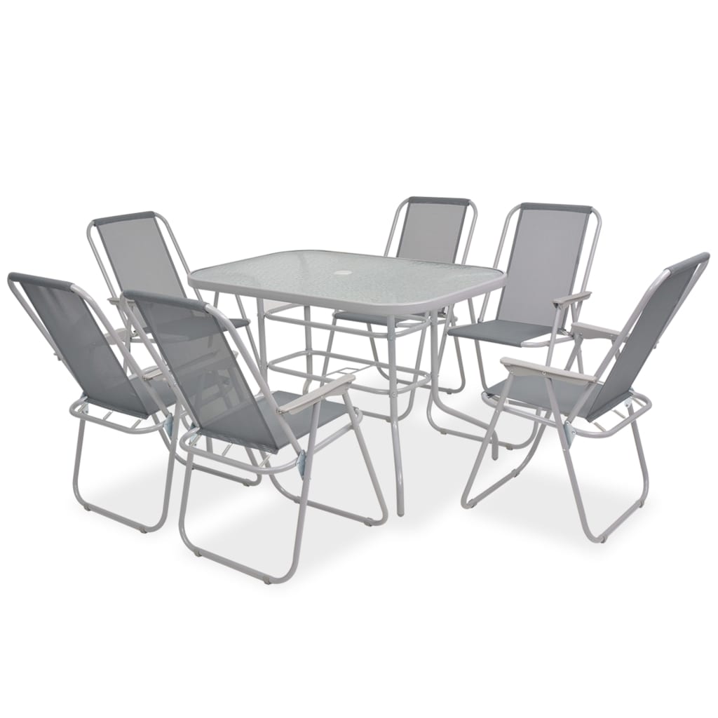 vidaXL udendørs spisebordssæt 8 dele stål og textilene grå