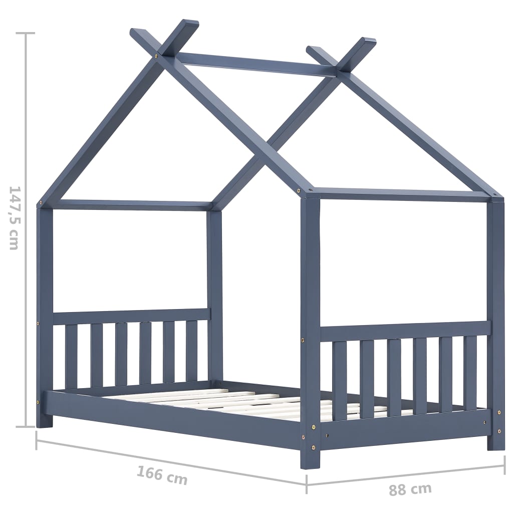 vidaXL sengestel til børneseng 80 x 160 cm massivt fyrretræ grå