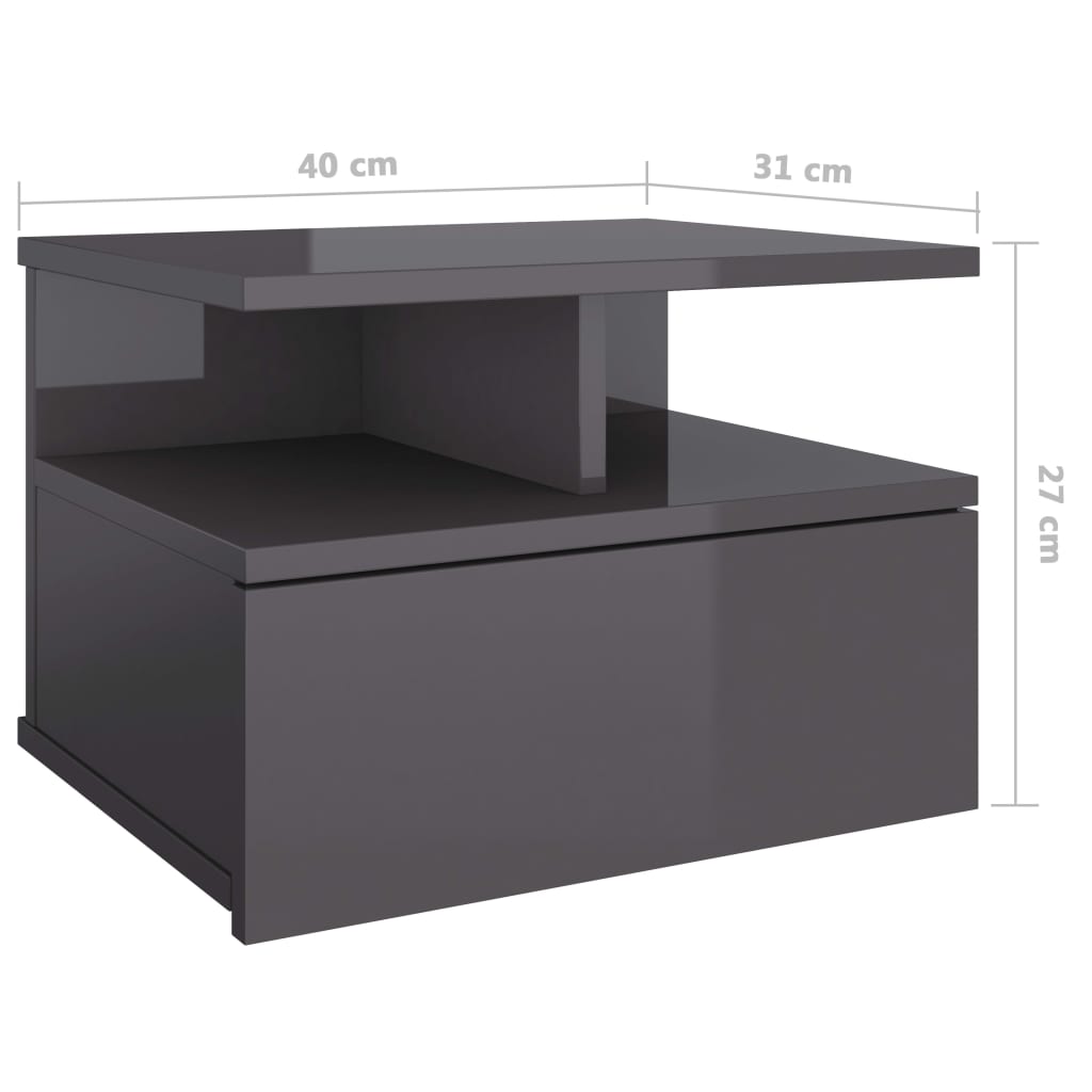vidaXL svævende natborde 2 stk. 40 x 31 x 27 cm spånplade grå højglans