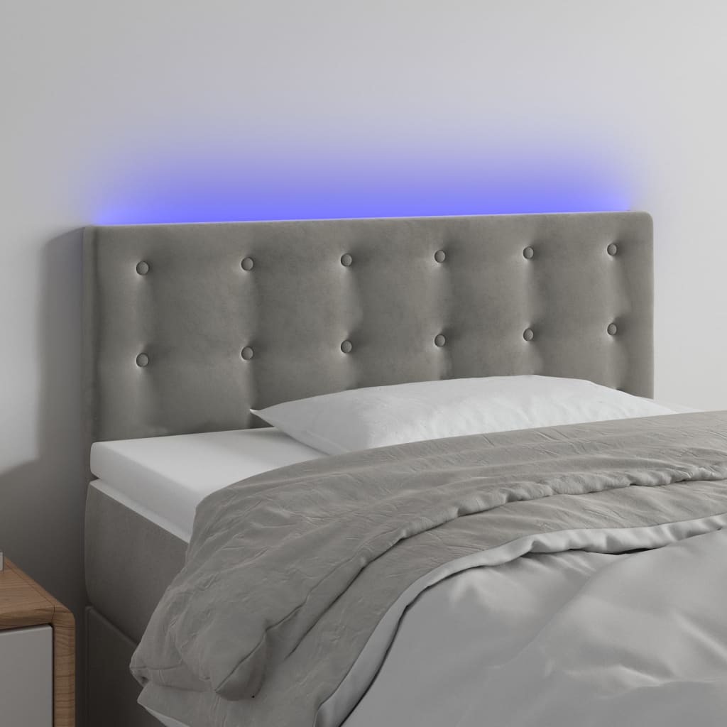 vidaXL sengegavl med LED-lys 90x5x78/88 cm fløjl lysegrå