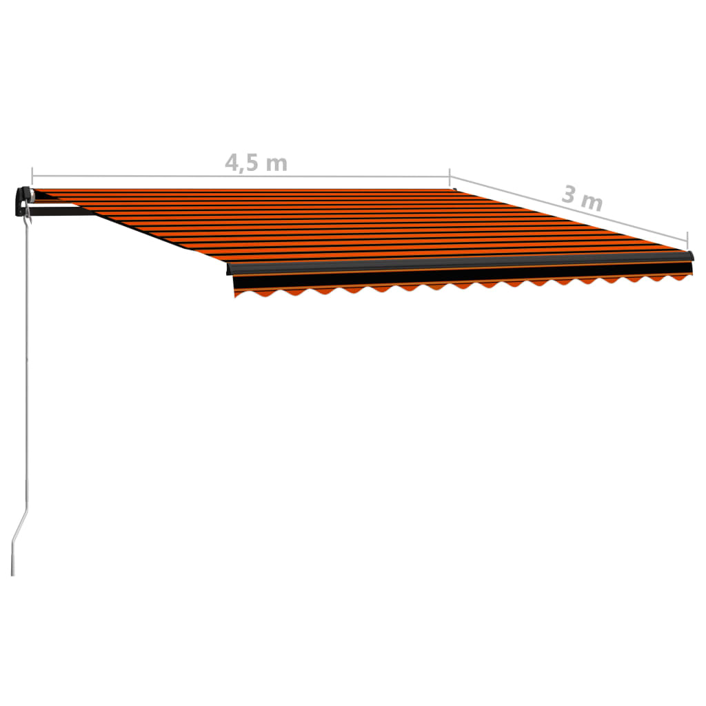 vidaXL markise m. LED-lys 450x300 cm manuel betjening orange og brun