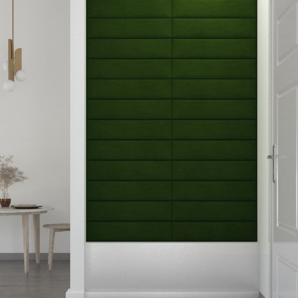 vidaXL vægpaneler 12 stk. 60x15 cm 1,08 m² fløjl mørkegrøn