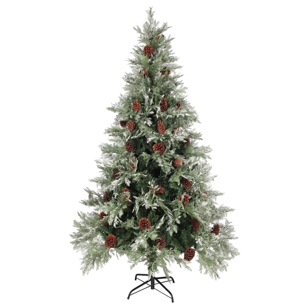 vidaXL juletræ med grankogler og lys PVC og PE 195 cm grøn og hvid