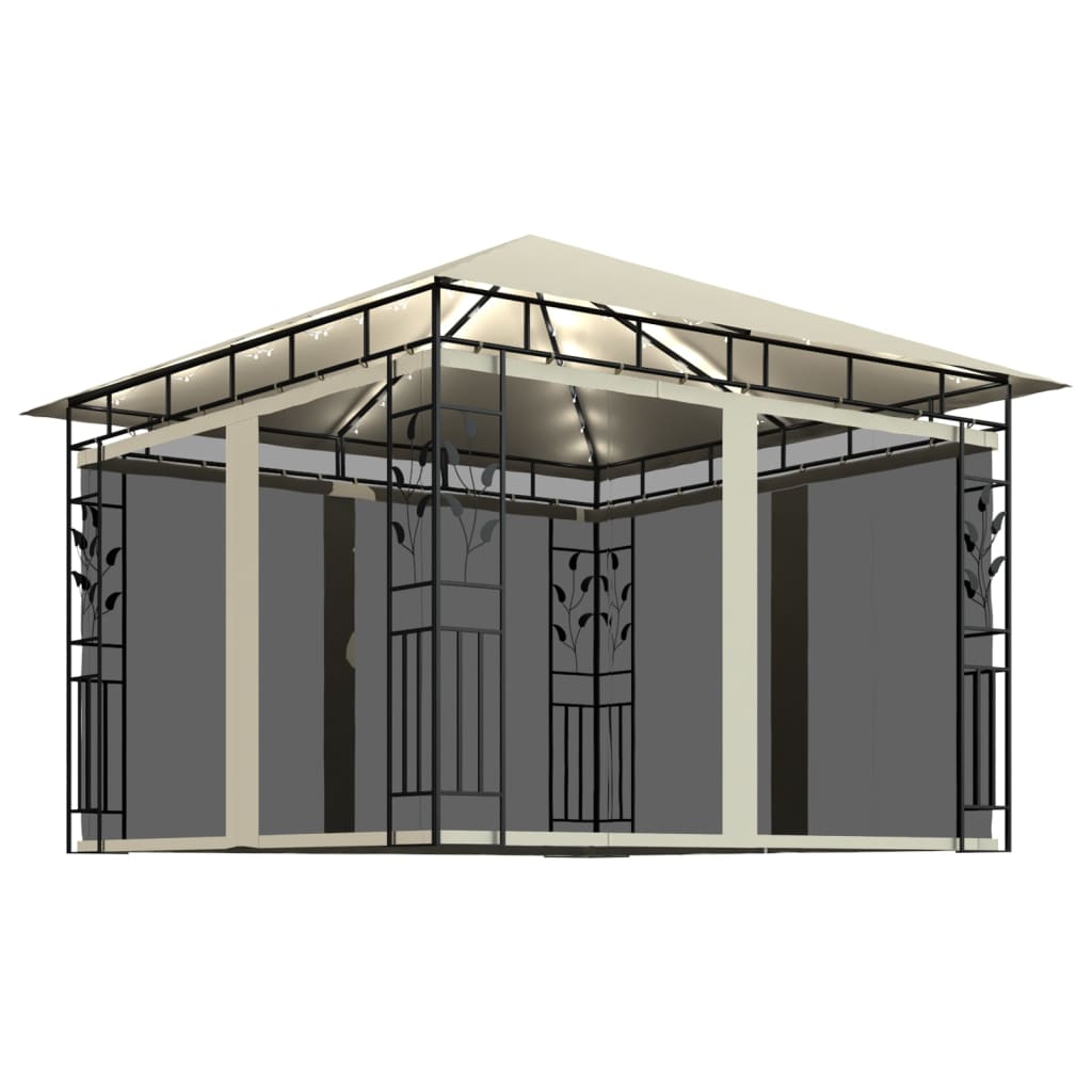 vidaXL pavillon med myggenet og LED-lyskæder 3x3x2,73 m cremefarvet