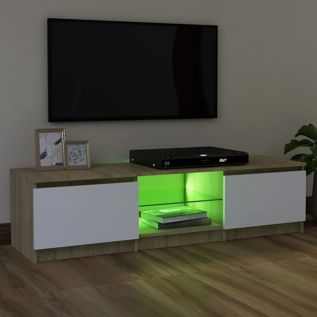 vidaXL tv-skab med LED-lys 120x30x35,5 cm hvid og sonoma-eg