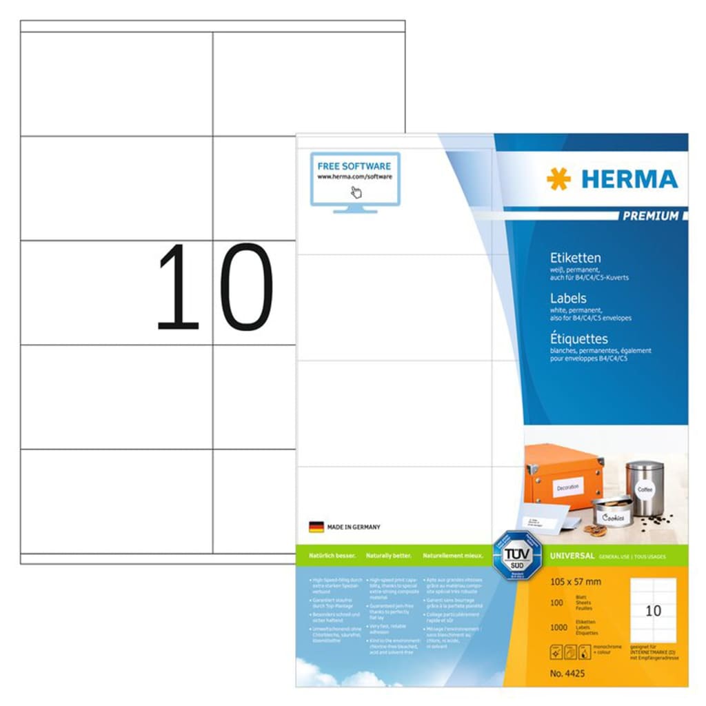 HERMA permanente etiketter PREMIUM A4 105x57 mm 100 ark