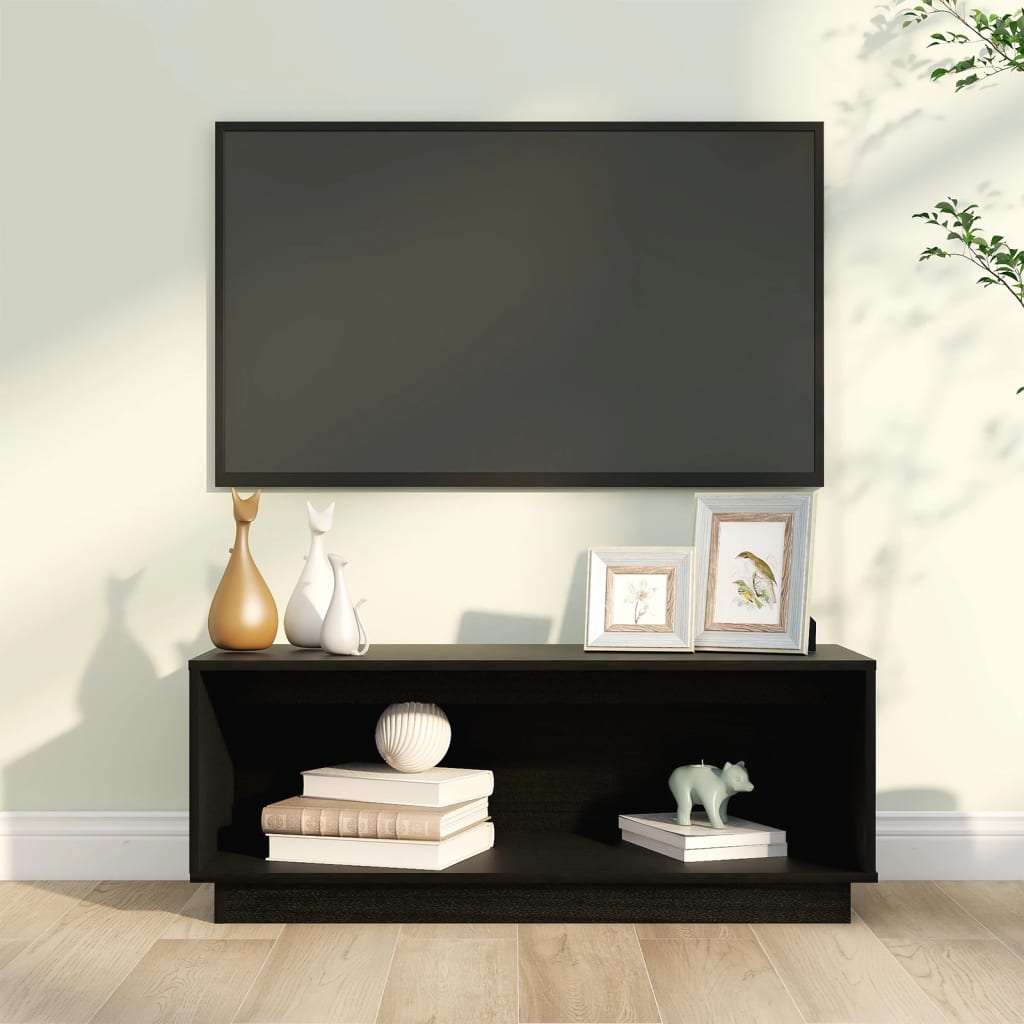 vidaXL tv-bord 90x35x35 cm massivt fyrretræ sort