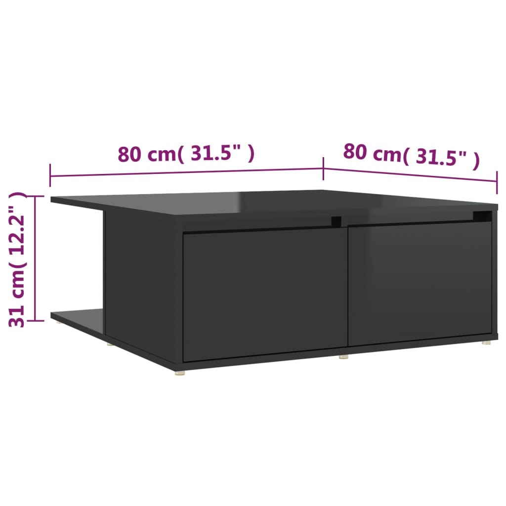 vidaXL sofabord 80x80x31 cm spånplade sort højglans