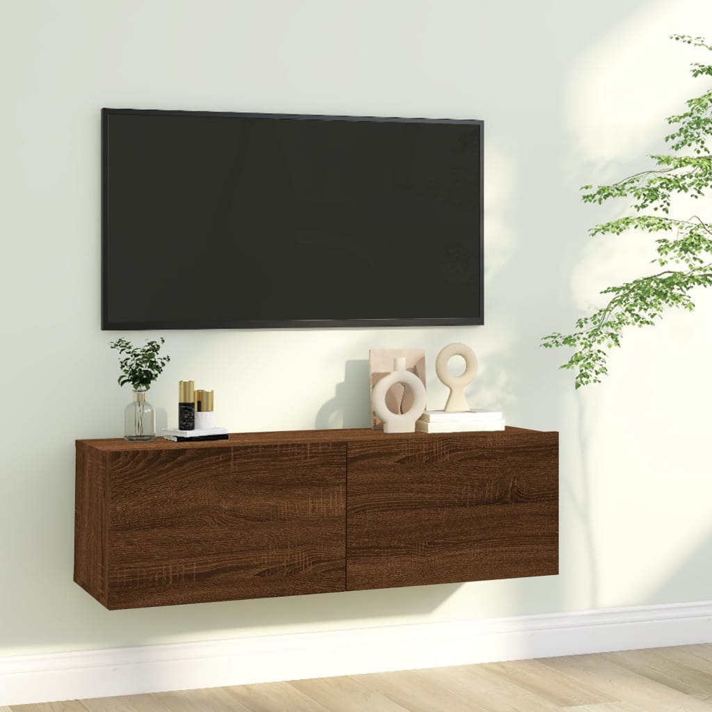 vidaXL væghængt tv-bord 100x30x30 cm konstrueret træ brun egetræsfarve