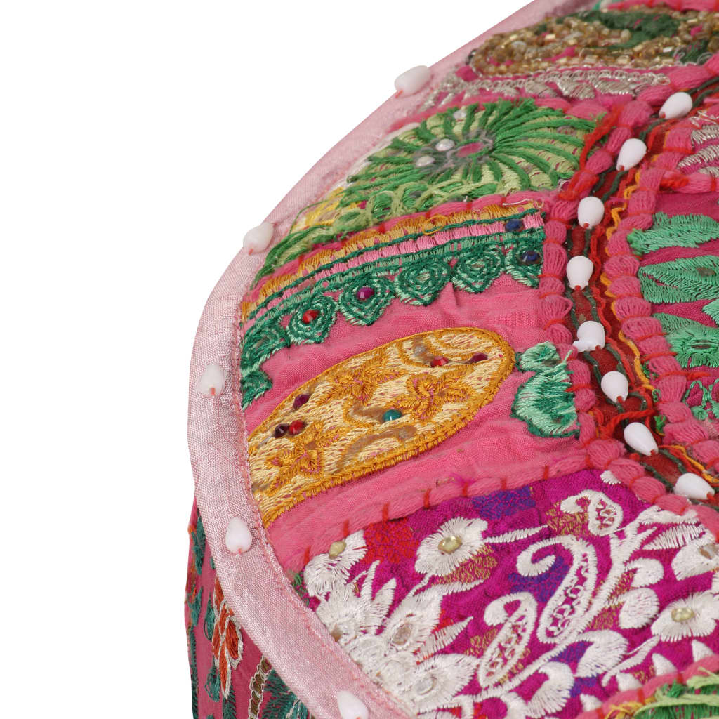 vidaXL puffe med patchwork rund bomuld håndlavet 40 x 20 cm pink