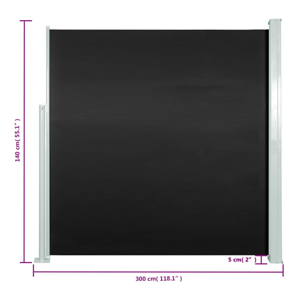 vidaXL sammenrullelig sidemarkise til terrassen 140x300 cm sort