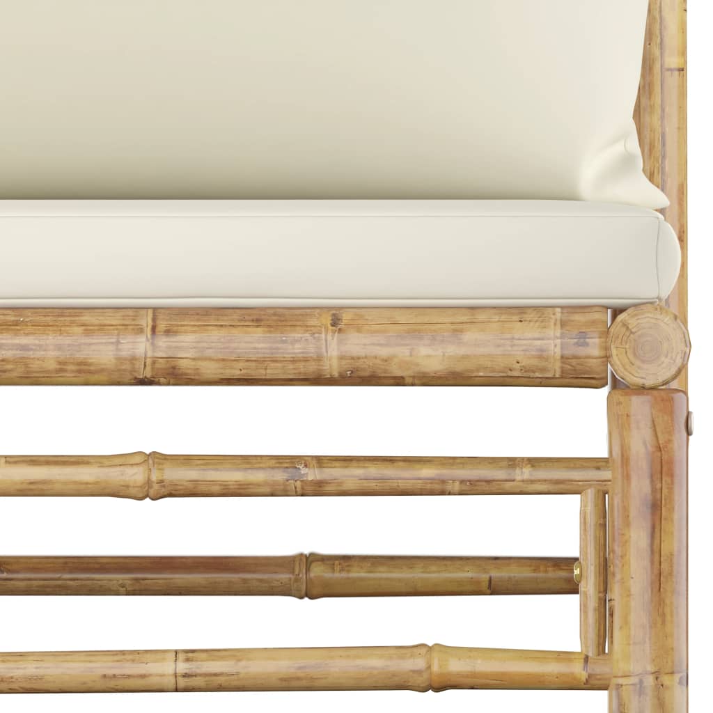 vidaXL loungesæt til haven 5 dele med cremehvide hynder bambus