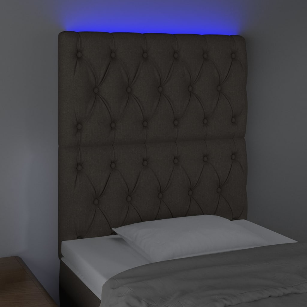 vidaXL sengegavl med LED-lys 80x7x118/128 cm stof gråbrun