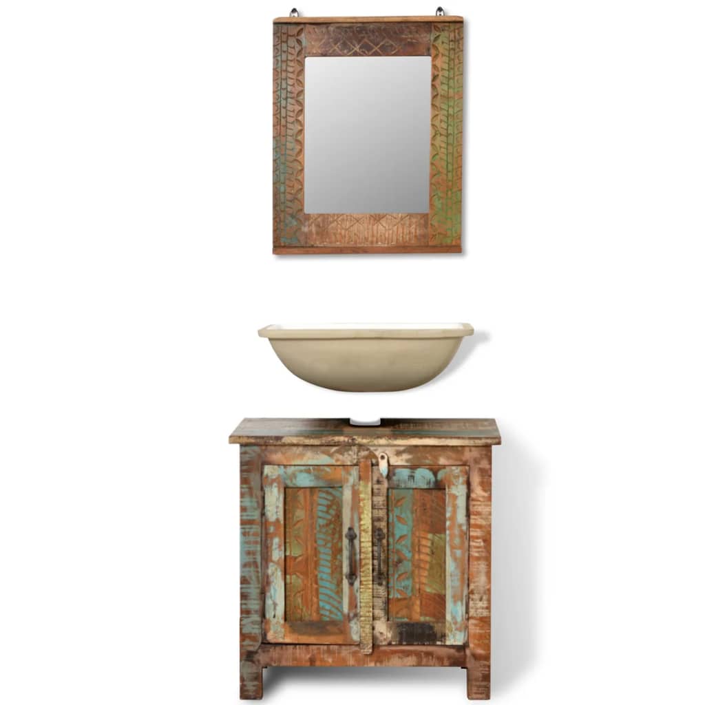vidaXL badeværelsesskab med spejl genanvendt træ
