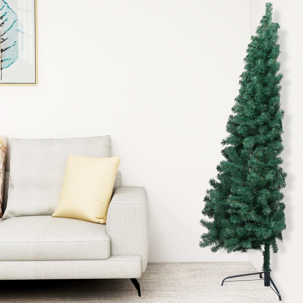 vidaXL kunstigt halvt juletræ med lys og juletræsfod 120 cm PVC grøn
