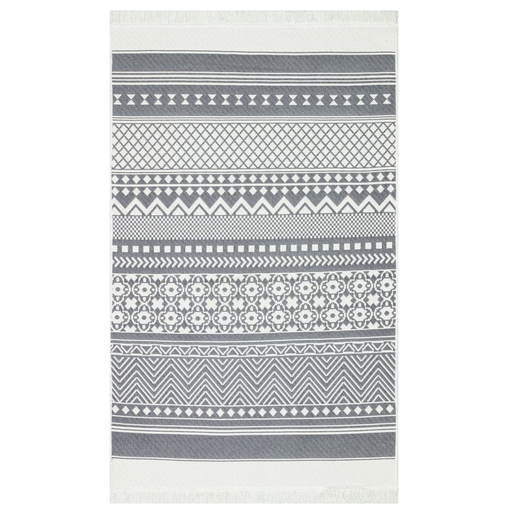vidaXL gulvtæppe 120x180 cm bomuld grå og hvid