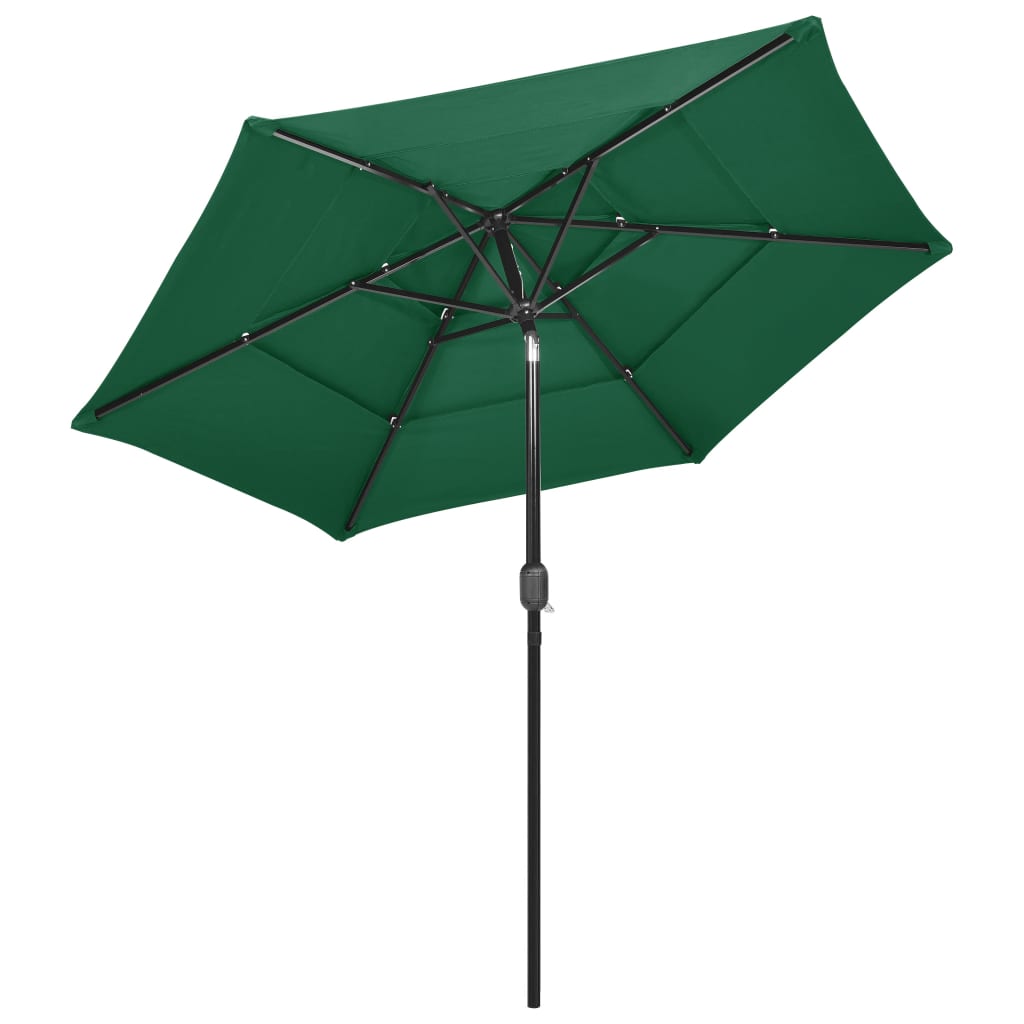 vidaXL parasol med aluminiumsstang i 3 niveauer 2,5 m grøn