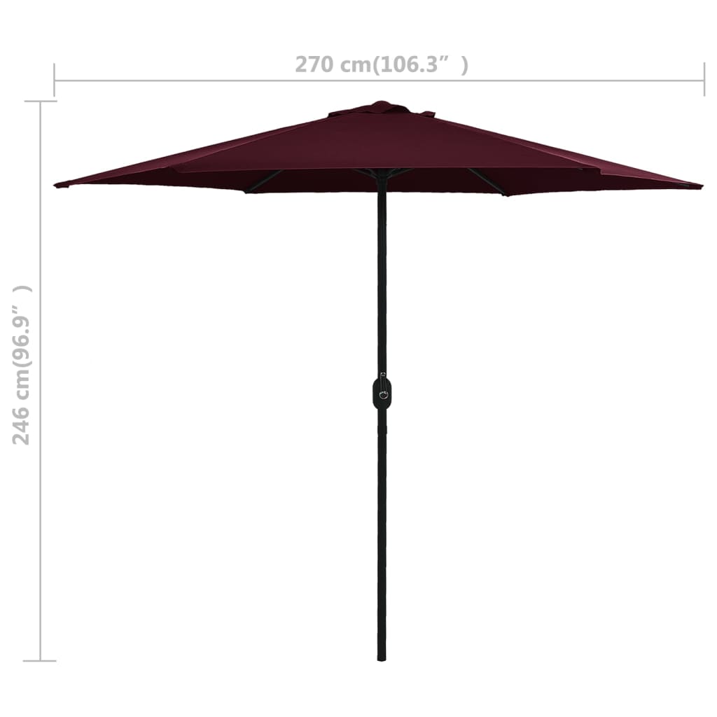 vidaXL udendørs parasol med aluminiumsstang 270x246 cm bordeauxrød