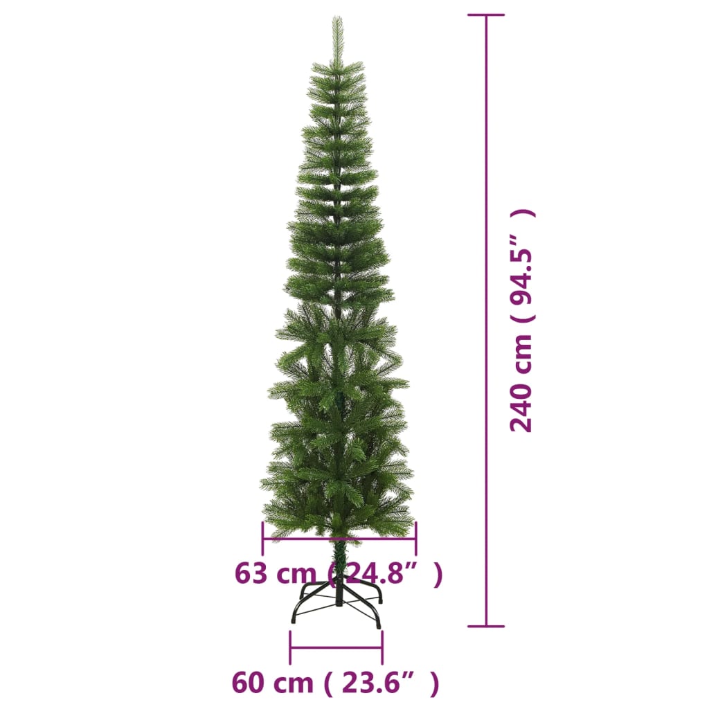 vidaXL kunstigt smalt juletræ med juletræsfod 240 cm PE