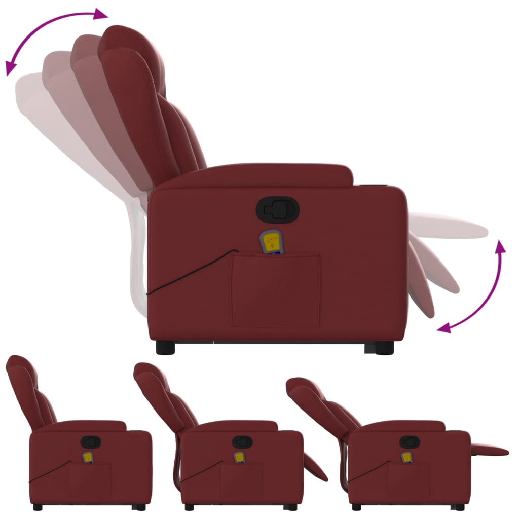 vidaXL løftestol med massagefunktion kunstlæder vinrød