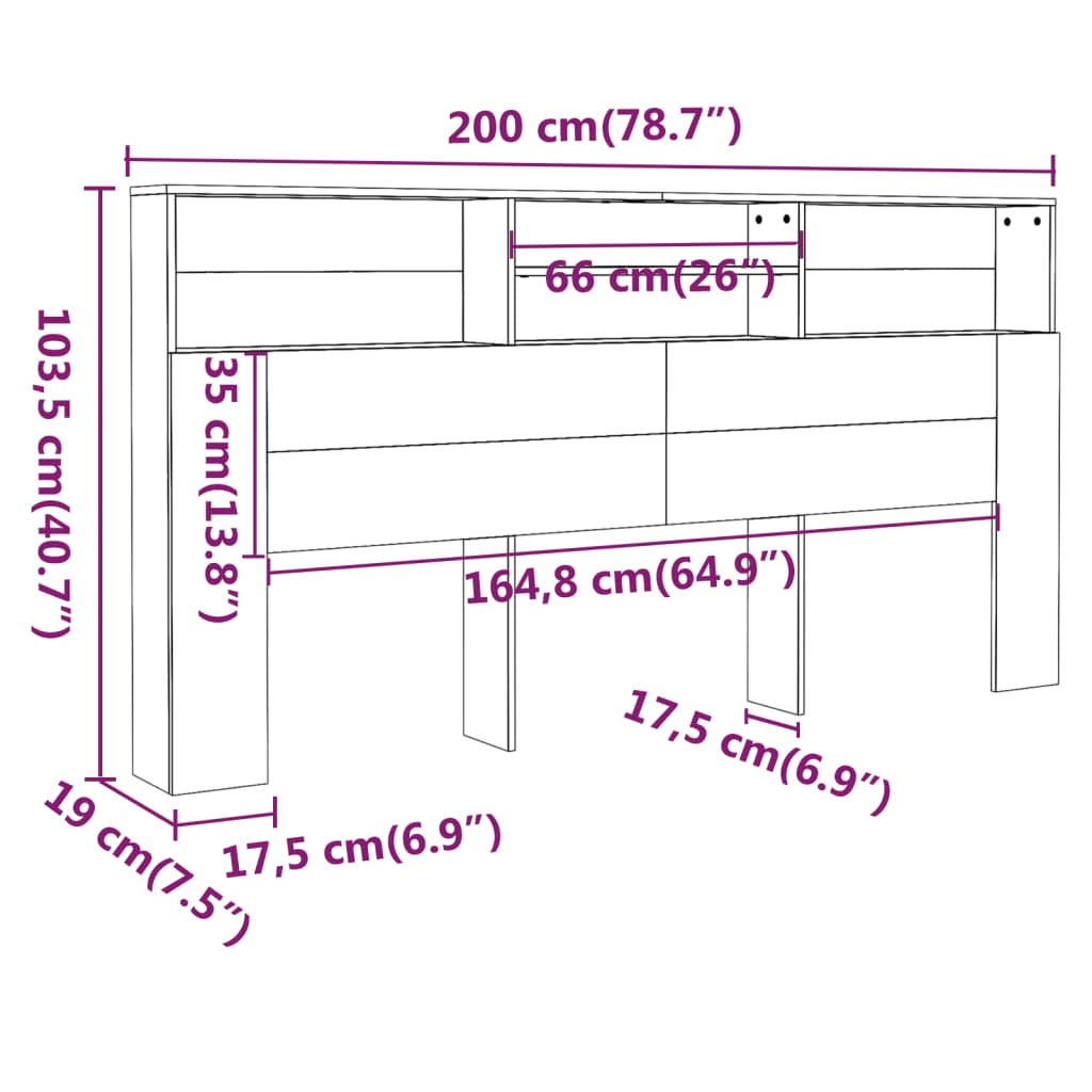 vidaXL sengegavl med opbevaring 200x19x103,5 cm betongrå