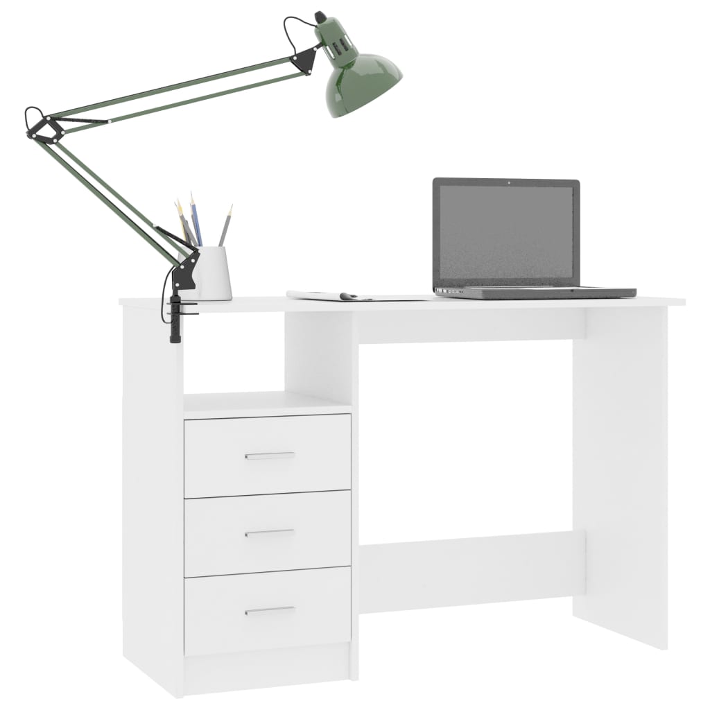 vidaXL skrivebord med skuffer 110x50x76 cm spånplade hvid