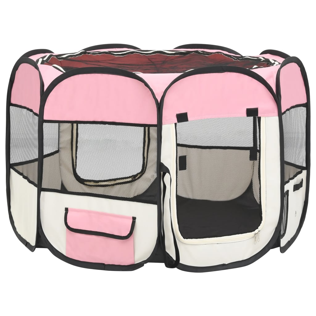 vidaXL foldbar hundegård med bæretaske 90x90x58 cm pink