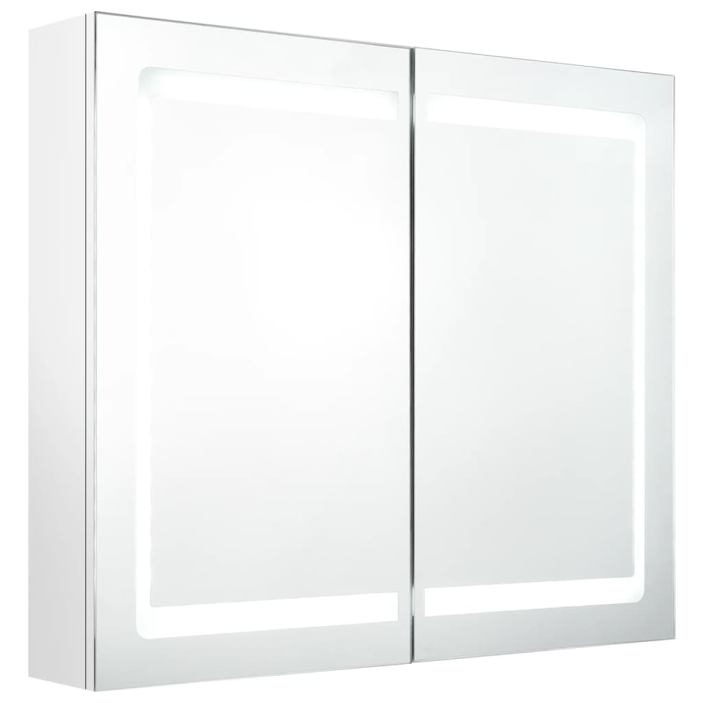 vidaXL badeværelsesskab med spejl + LED-lys 80x12x68 cm skinnende hvid